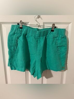 Lilly Pulitzer Teal High-Waist 100% linen Casual Shorts